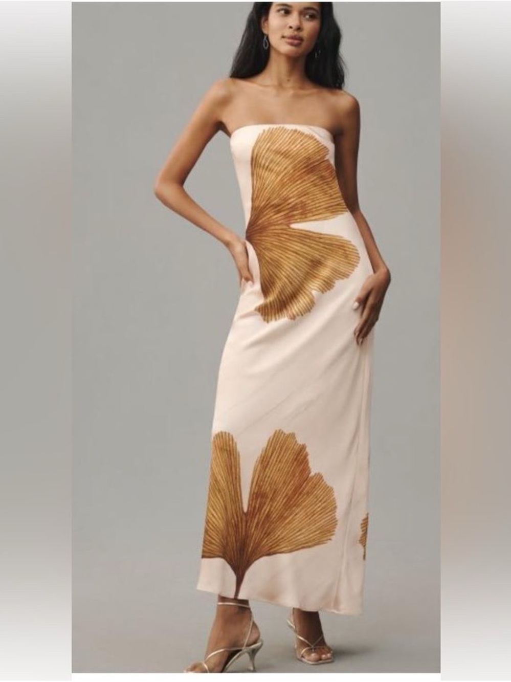 Fleur Strapless Satin Slip Dress Anthropologie Maxi Gingko Pink Brown Size XL